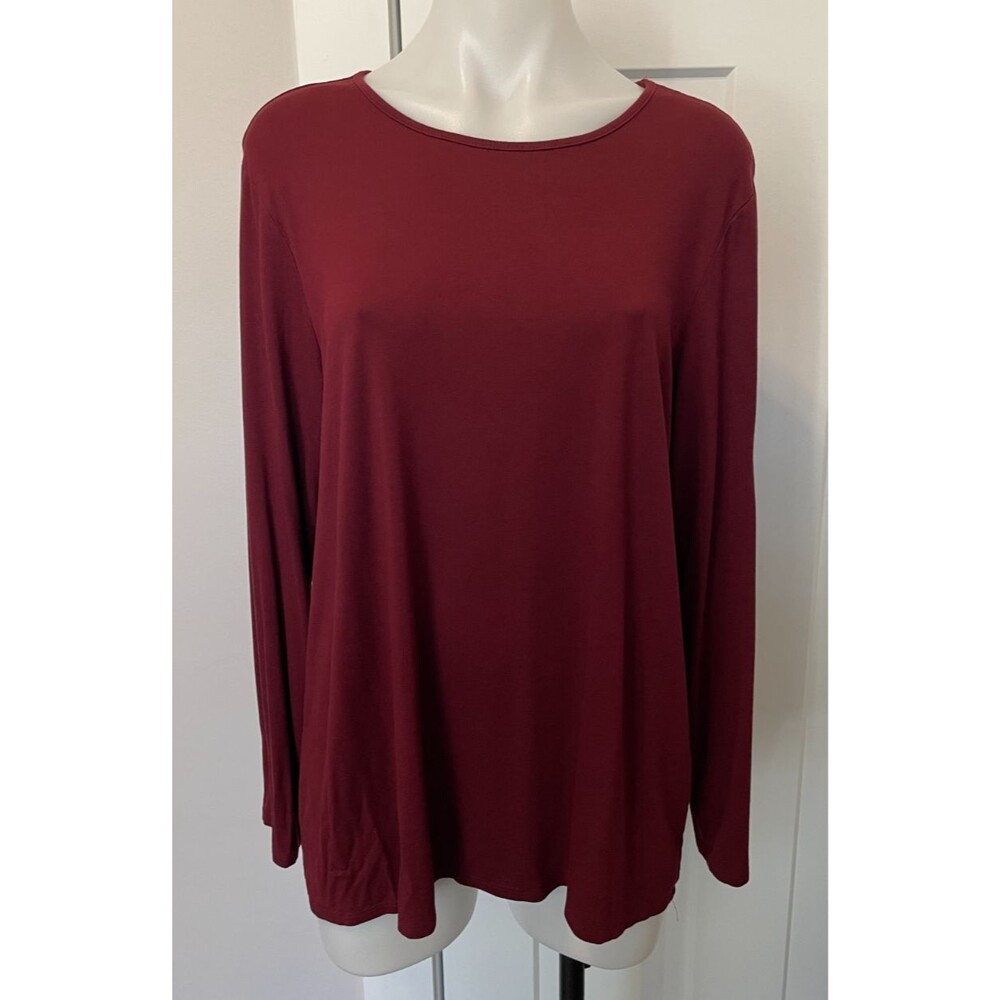 CHICOS Womens Knit TOP Long Sleeve BURGUNDY Ultimate Tee Round Neck Sz 3 (XL/16)